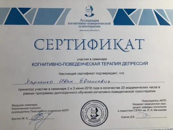 КПТ депрессивных состояний, 2018