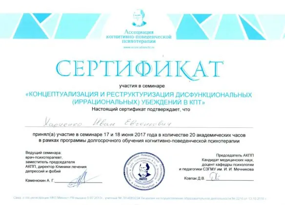 Концептуализация иррациональных убеждений в КПТ, 2017